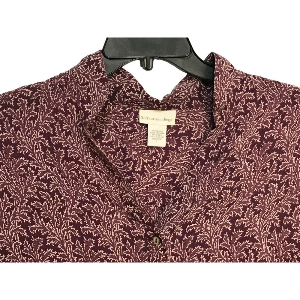 Soft Surroundings Size Large Purple Button Front 100% Silk Top Bell Sleeve Boho - Picture 4 of 12